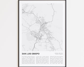 San Luis Obispo Map Print, San Luis Obispo Travel Map, San Luis Obispo Wall Decor Art, San Luis Obispo California, Housewarming Gift
