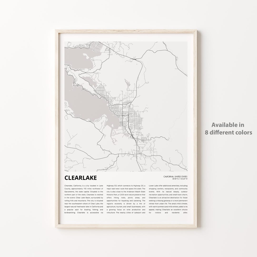 Clearlake Map Print, Clearlake Travel Map, Clearlake Wall Decor Art ...