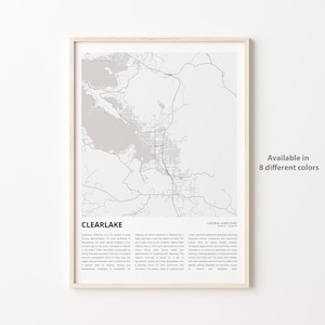 Clearlake Map Print, Clearlake Travel Map, Clearlake Wall Decor Art, Clearlake California, Housewarming Gift