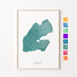 Carte aquarelle de Djibouti, impression pastel de Djibouti, art minimal de Djibouti, art mural de Djibouti, impression de carte de Djibouti, cadeau de pendaison de crémaillère Djibouti