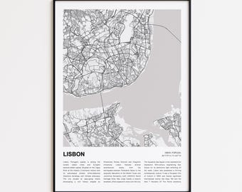 Lissabon Karte Drucken, Lissabon Karte, Lissabon Wanddekor Kunst, Lissabon Lissabon, Housewarming Geschenk