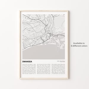 Swansea Map Print, Swansea Travel Map, Swansea Wall Decor Art, Swansea Wales, Housewarming Gift