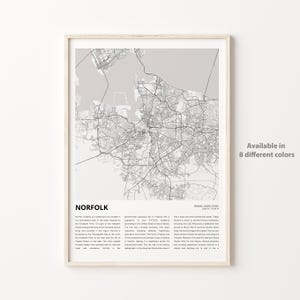 Norfolk Map Print, Norfolk Travel Map, Norfolk Wall Decor Art, Norfolk Virginia, Housewarming Gift
