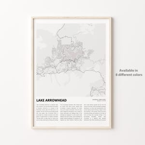 Impresión de mapa de Lake Arrowhead, mapa de viaje de Lake Arrowhead, arte de decoración de pared de Lake Arrowhead, Lake Arrowhead California, regalo de inauguración de la casa