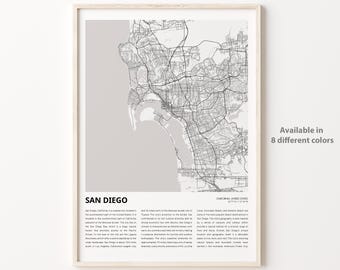 Impression de carte de San Diego, carte de voyage de San Diego, art déco murale San Diego, San Diego Californie, cadeau de pendaison de crémaillère