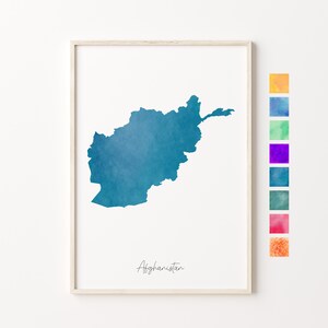 Carte aquarelle de l'Afghanistan, impression pastel Afghanistan, impression aquarelle minimale Afghanistan, art mural Afghanistan, cadeau impression carte Afghanistan