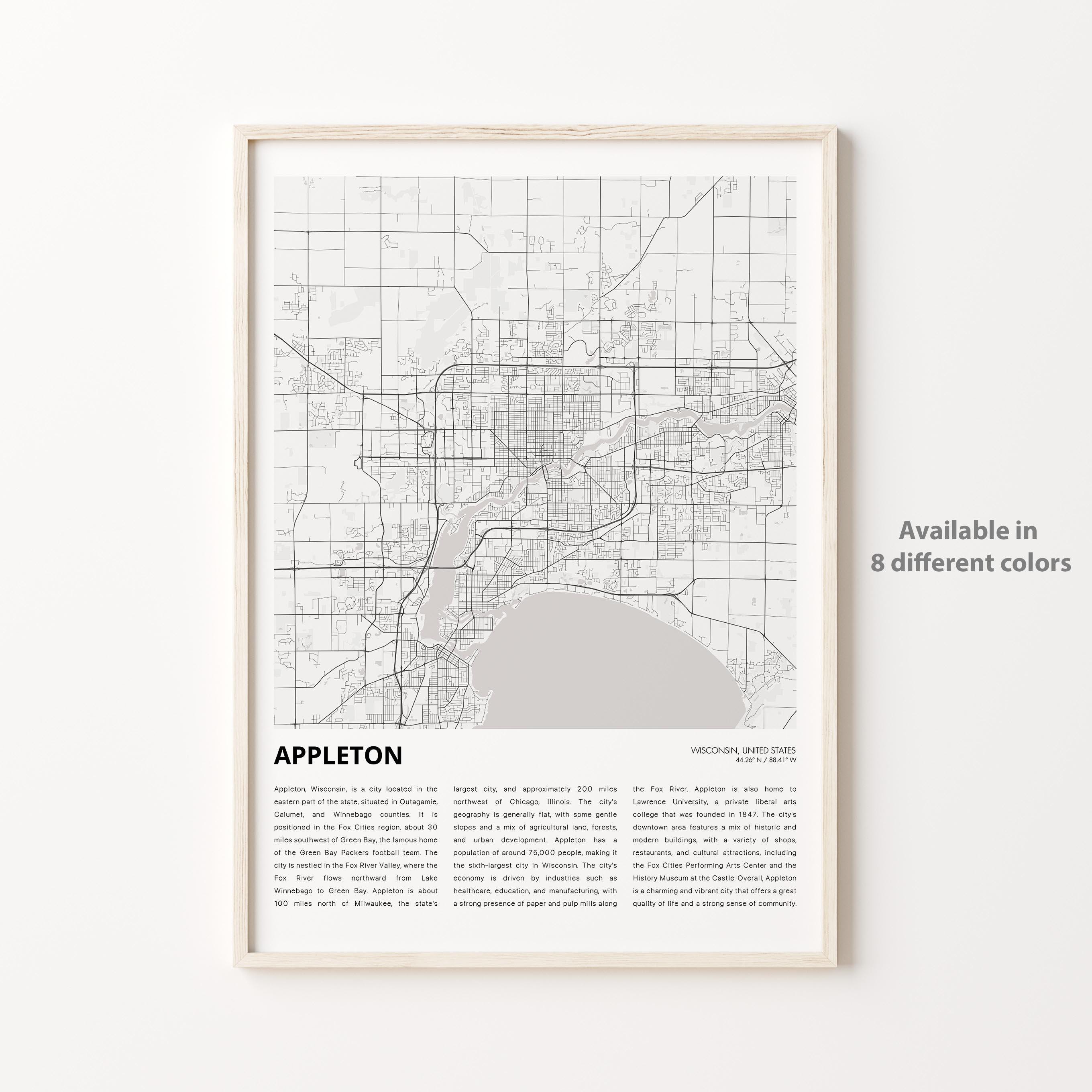 Appleton Map Print, Appleton Travel Map, Appleton Wall Decor Art, Appleton Wisconsin, Housewarming Gift