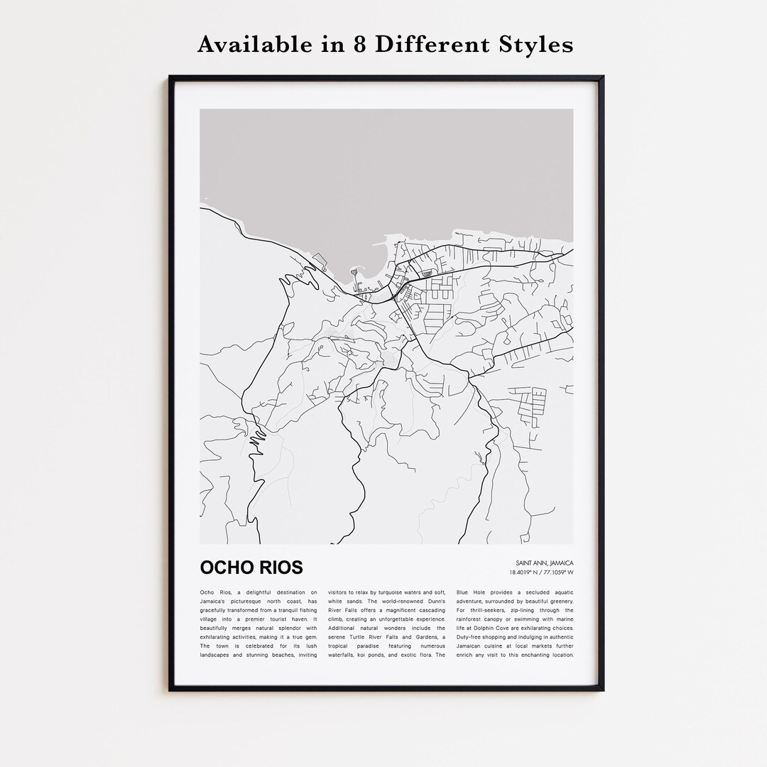 Ocho Rios Map Print, Ocho Rios Travel Map, Ocho Rios Wall Decor Art ...