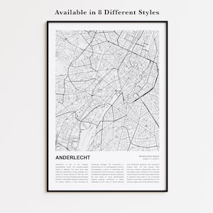 Mapa impreso de Anderlecht, Mapa turístico de Anderlecht, Arte decorativo de pared de Anderlecht, Anderlecht, capital de Bruselas, Mapa personalizado como regalo de inauguración