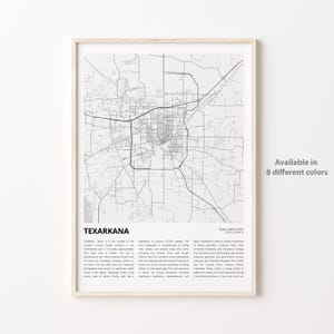 Impresión de mapa de Texarkana, mapa de viaje de Texarkana, arte de decoración de pared de Texarkana, Texarkana Texas, regalo de inauguración de la casa