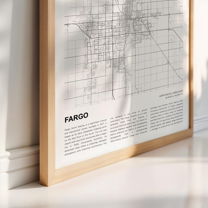 Fargo Map Print, Fargo Travel Map, Fargo Wall Decor Art, Fargo North Dakota, Housewarming Gift image 4