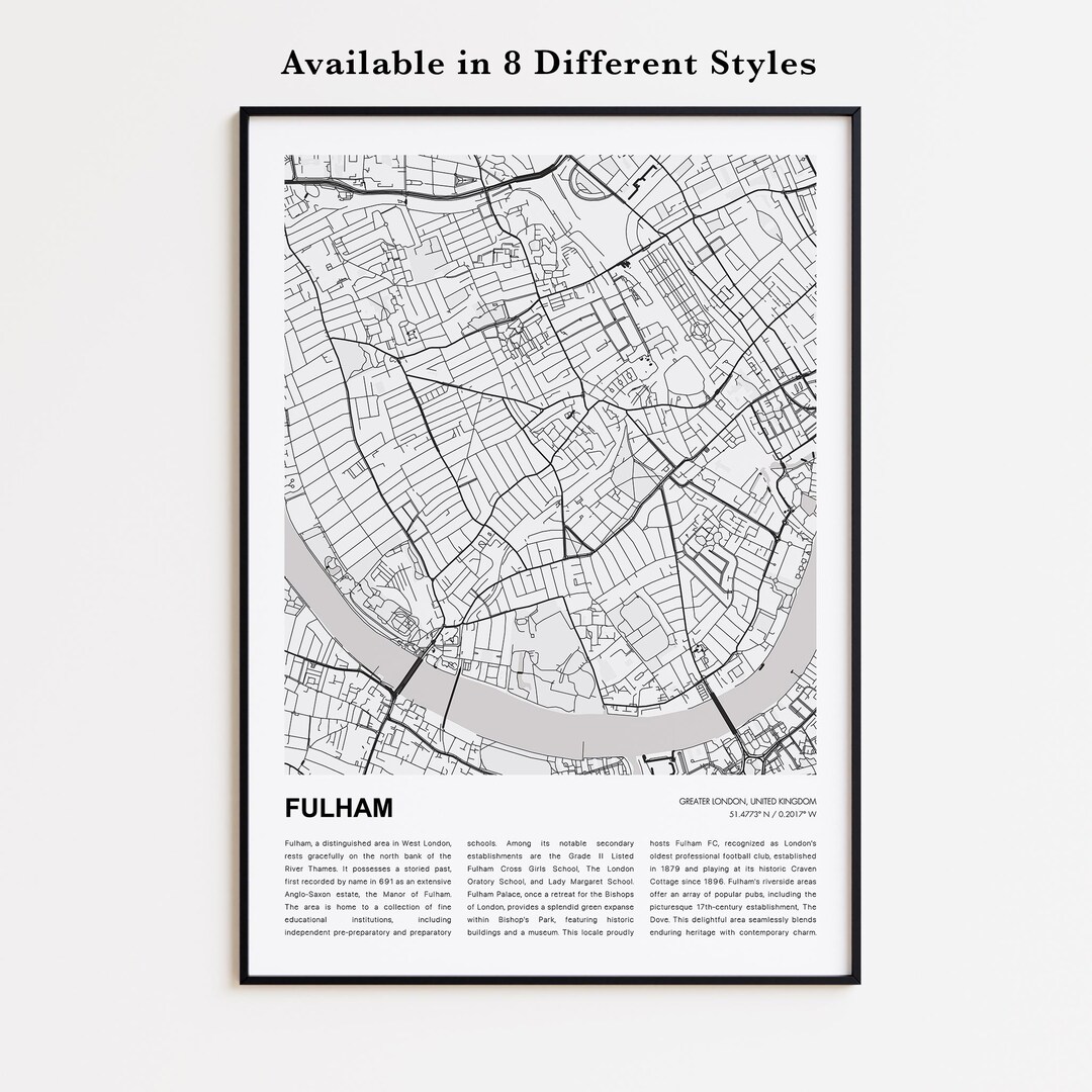 Fulham Map Print, Fulham Travel Map, Fulham Wall Decor Art, Fulham ...