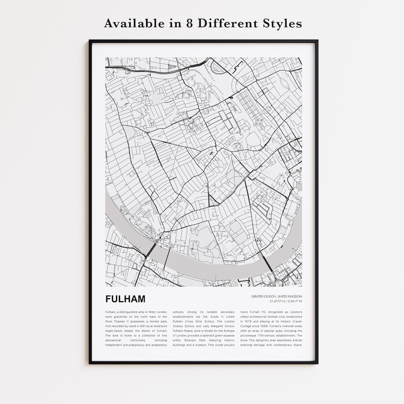 Fulham Map Print, Fulham Travel Map, Fulham Wall Decor Art, Fulham ...