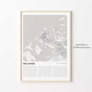 Impresión de mapa de Abu Dhabi, mapa de viaje de Abu Dhabi, arte de decoración de pared de Abu Dhabi, Abu Dhabi Abu Dhabi, póster de mapa de regalo de inauguración de la casa