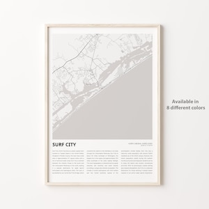 Surf City Map Print, Surf City Travel Map, Surf City Wall Decor Art, Surf City North Carolina, Housewarming Gift