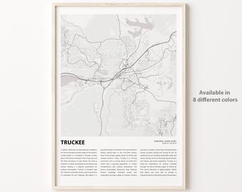 Impression de carte Truckee, carte de voyage Truckee, art déco murale Truckee, Truckee Californie, cadeau de pendaison de crémaillère