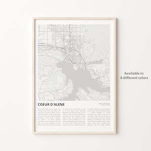 Coeur d'Alene Karte, Coeur d'Alene Karte, Coeur d'Alene Wanddekor Kunst, Coeur d'Alene Idaho, Housewarming Geschenk