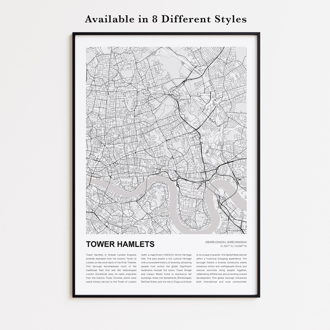 Tower Hamlets Map Vector Tower Hamlets Map Print, Tower Hamlets Travel Map, Tower Hamlets Wall ...