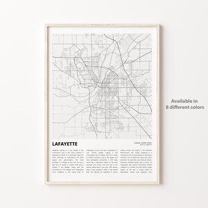 Lafayette Map Print, Lafayette Travel Map, Lafayette Wall Decor Art, Lafayette Indiana, Housewarming Gift