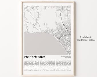 Pacific Palisades Map Print, Pacific Palisades Travel Map, Pacific Palisades Wall Decor Art, Pacific Palisades Los Angeles