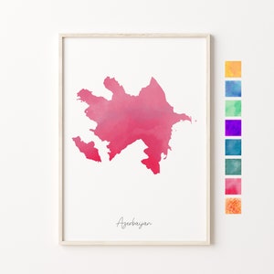 Carte aquarelle Azerbaïdjan, impression pastel Azerbaïdjan, impression aquarelle minimale Azerbaïdjan, art mural Azerbaïdjan, cadeau impression carte Azerbaïdjan