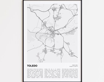 Toledo Map Print, Toledo Travel Map, Toledo Wall Decor Art, Toledo Toledo, Housewarming Gift