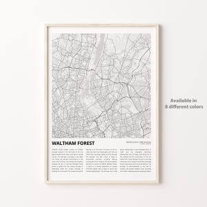 Waltham Forest Karte, Waltham Forest Karte, Reisekarte, Waltham Forest Wanddekorkunst, Waltham Forest Greater London, Housewarming Geschenk