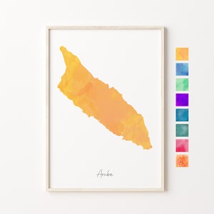 Aruba Aquarell Karte, Aruba Pastell Druck, Aruba Minimal Aquarell Druck, Aruba Karte, Aruba Karte Geschenk, Aruba Wandkunst, Aruba Poster, Aruba Kunst