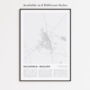 Kalgoorlie - Stampa mappa di Boulder, Kalgoorlie - Mappa di viaggio di Boulder, Kalgoorlie - Decorazione murale di Boulder, Kalgoorlie - Boulder, Australia Occidentale