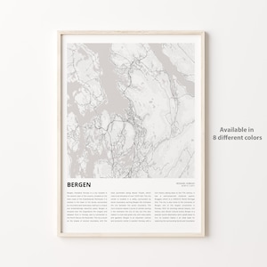 Bergen Karte Drucken, Bergen Reisekarte, Bergen Wanddekor Kunst, Bergen Vestland, Einweihungsparty Geschenk