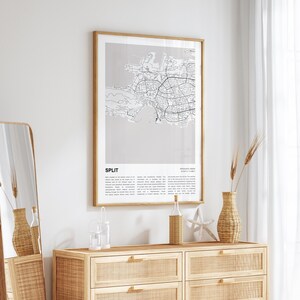 スプリットの地図プリント、スプリットの旅行地図、スプリットの壁飾りアート、スプリット スプリット・ダルマチア、新築祝いのギフト 画像 3