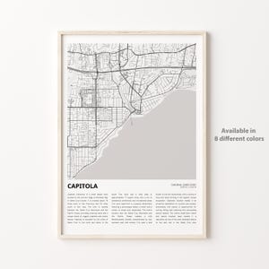 Impresión de mapas de Capitola, mapa de viajes de Capitola, arte de decoración de pared de Capitola, Capitola California, regalo de inauguración de la casa