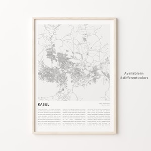 Kabul Map Print, Kabul Travel Map, Kabul Wall Decor Art, Kabul Kabul, Housewarming Gift