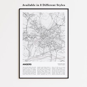 Angers Map Print, Angers Travel Map, Angers Wall Decor Art, Angers Maine-et-Loire, Housewarming Gift Personalized Map poster print