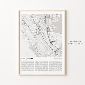 San Bruno Map Print, San Bruno Travel Map, San Bruno Wall Decor Art, San Bruno California, Housewarming Gift