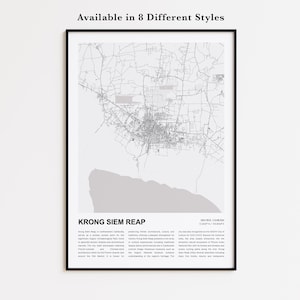 Mapa impresso de Krong Siem Reap, Mapa turístico de Krong Siem Reap, Arte de decoração de parede de Krong Siem Reap, Krong Siem Reap Siem Reap, Presente de boas-vindas