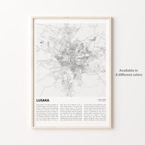 Impresión de mapa de Lusaka, mapa de viaje de Lusaka, arte de decoración de pared de Lusaka, Lusaka Lusaka, regalo de inauguración de la casa
