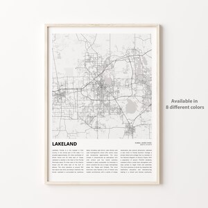 Lakeland-kaartafdruk, Lakeland-reiskaart, Lakeland-muurdecoratiekunst, Lakeland Florida, housewarmingcadeau