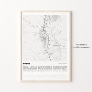 Impresión de mapa de Ukiah, mapa de viaje de Ukiah, arte de decoración de pared de Ukiah, Ukiah California, regalo de inauguración de la casa