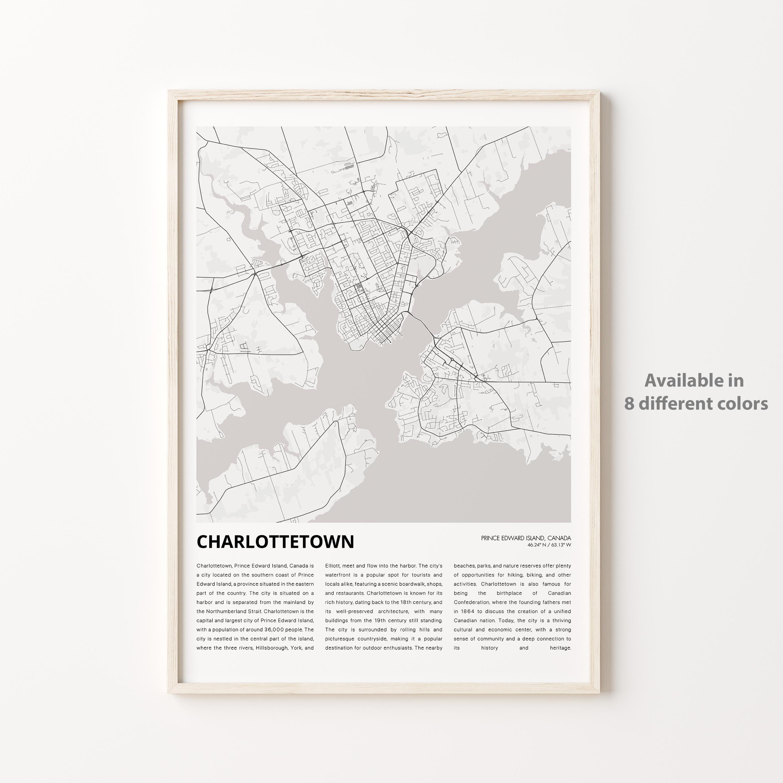 Charlottetown Map Print, Charlottetown Travel Map, Charlottetown Wall Decor Art, Charlottetown Prince Edward Island, Housewarming Gift
