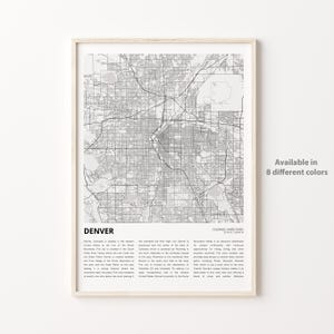 Impresión de mapas de Denver, mapa de viajes de Denver, arte de decoración de pared de Denver, Denver Colorado, regalo de inauguración de la casa