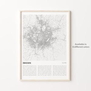 Impressão de mapa de Ibadan, mapa de viagem de Ibadan, arte de decoração de parede de Ibadan, Ibadan Oyo, presente de inauguração de casa