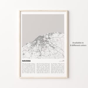 Impresión de mapa de La Habana, mapa de viaje de La Habana, arte de decoración de pared de La Habana, La Habana, regalo de inauguración de la casa