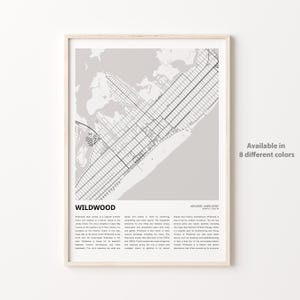 Impresión de mapa de Wildwood, mapa de viaje de Wildwood, arte de decoración de pared de Wildwood, Wildwood Nueva Jersey, regalo de inauguración de la casa