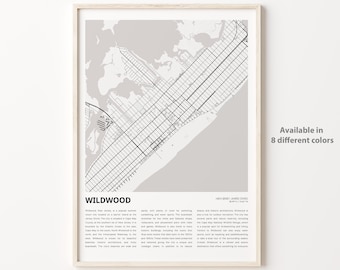 Wildwood Map Print, Wildwood Travel Map, Wildwood Wall Decor Art, Wildwood New Jersey, Housewarming Gift