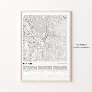 Impression de carte Renton, carte de voyage Renton, art déco murale Renton, Renton Washington, cadeau de pendaison de crémaillère