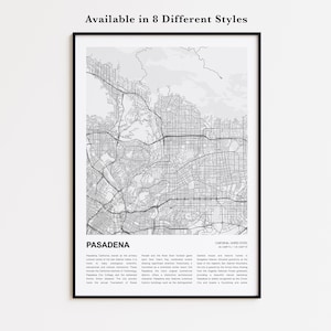 Pasadena Map Print, Pasadena Travel Map, Pasadena Wall Decor Art, Pasadena California, Housewarming Gift
