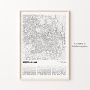 Kaartafdruk Birmingham, reiskaart Birmingham, muurdecoratie kunst Birmingham, Birmingham Engeland, housewarmingcadeau