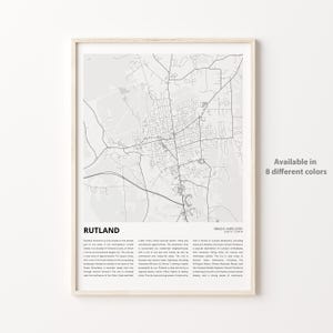 Impresión de mapas de Rutland, mapa de viajes de Rutland, arte de decoración de pared de Rutland, Rutland Vermont, regalo de inauguración de la casa