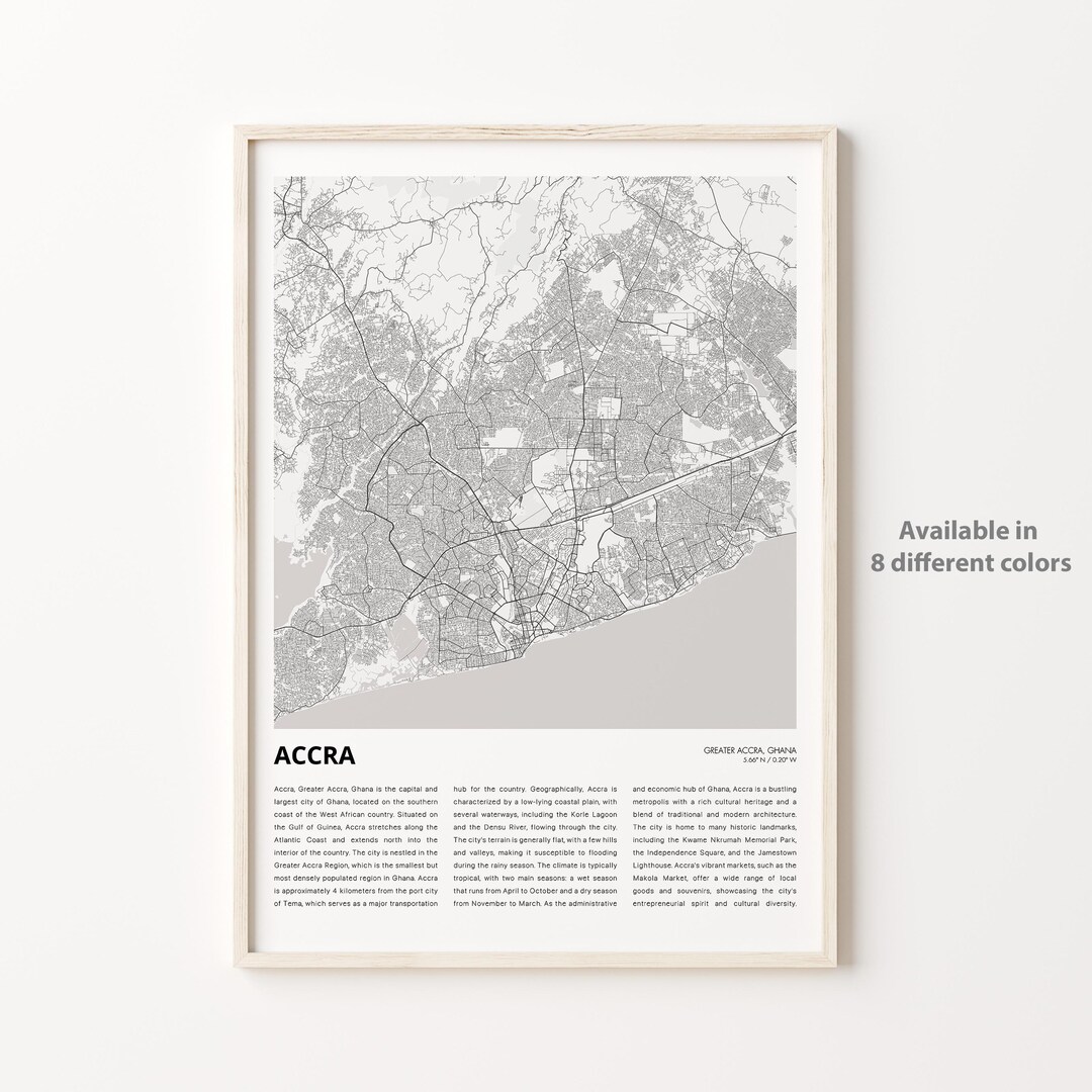 Accra Map Print, Accra Travel Map, Accra Wall Decor Art, Accra Greater ...